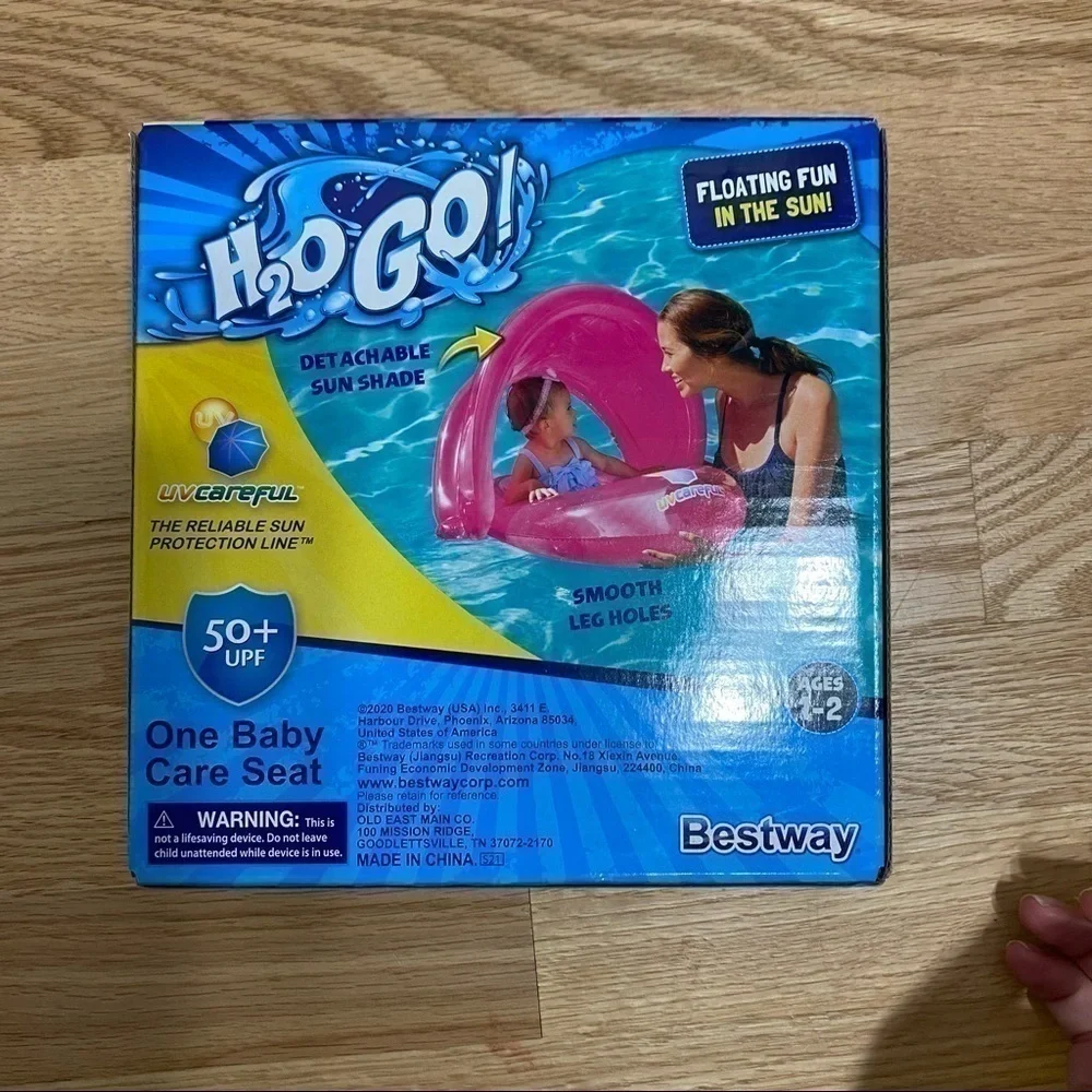 H2O Go Baby Inflatable Pool Boat Floatie Detachable Sun Shade NEW Pink